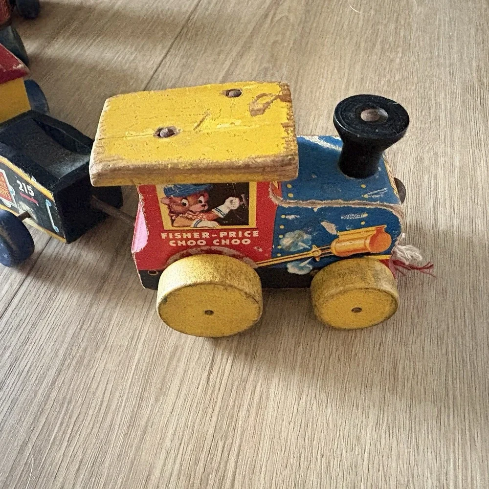 Vintage Fisher Price Choo Choo Train Wooden Pull Toy Complete 1950s USA